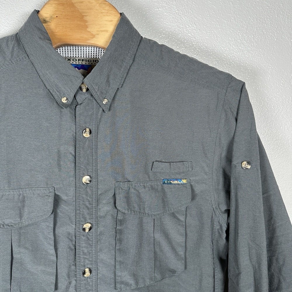 ExOfficio Shirt Mens XL Gray Long Sleeve Adventure Travel Fishing Hiking Vented